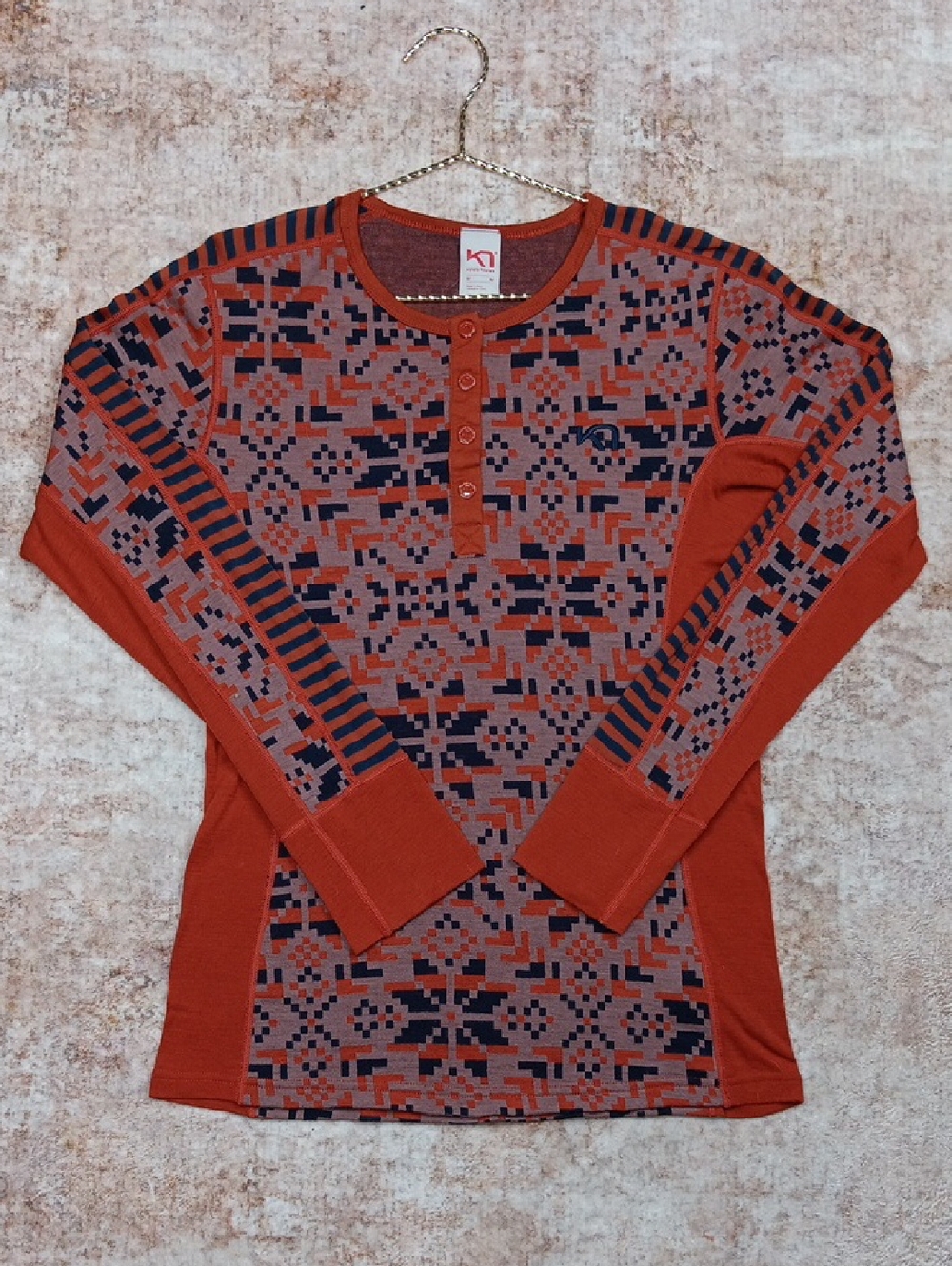 Kari Traa Wool Henley Long Sleeve Top Womens Medium